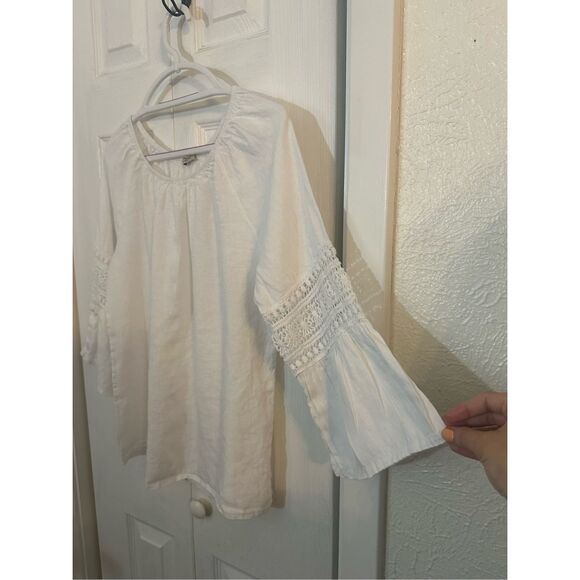 Alessia Pacini Women's 100% Linen Lace Bell Sleeve Peasant Blouse White Small - Picture 2 of 7